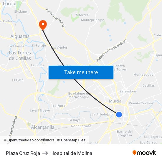 Plaza Cruz Roja to Hospital de Molina map
