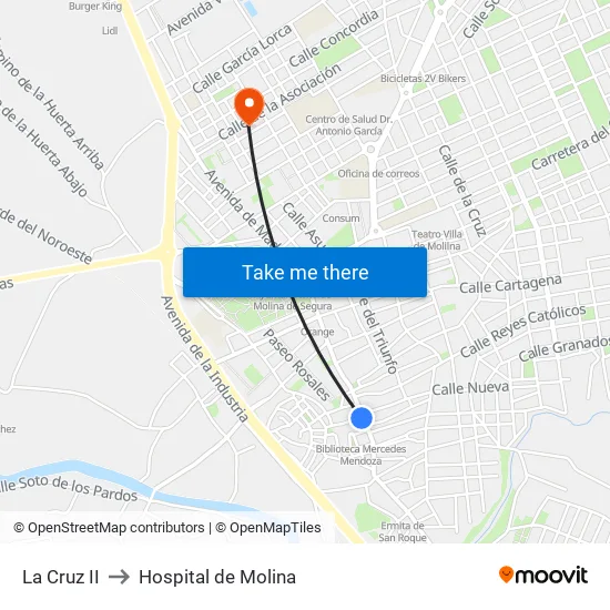 La Cruz II to Hospital de Molina map