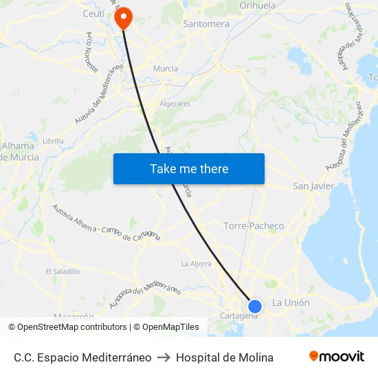 C.C. Espacio Mediterráneo to Hospital de Molina map