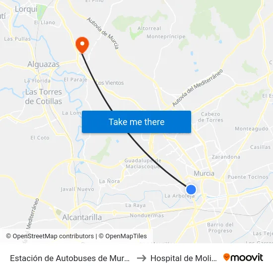 Estación de Autobuses de Murcia to Hospital de Molina map