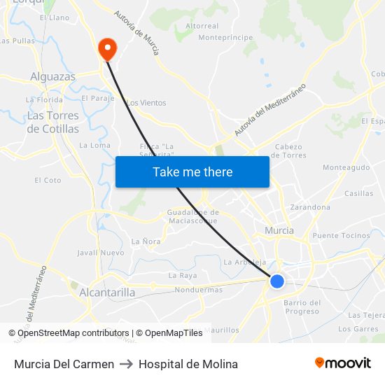 Murcia Del Carmen to Hospital de Molina map