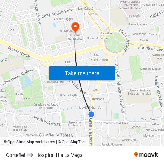 Cortefiel to Hospital Hla La Vega map