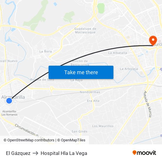 El Gázquez to Hospital Hla La Vega map