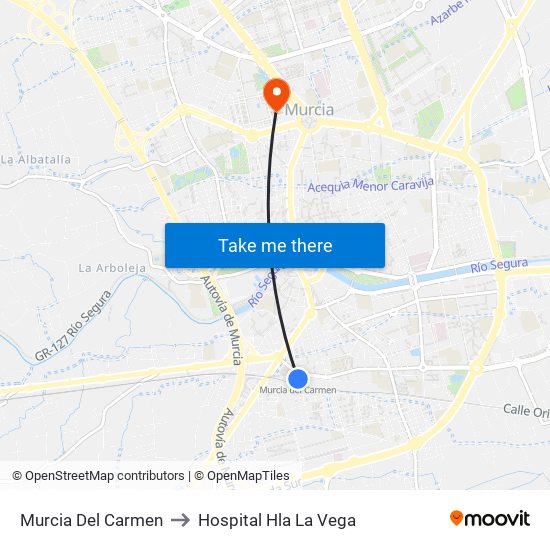 Murcia Del Carmen to Hospital Hla La Vega map