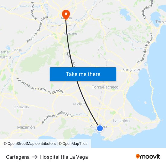 Cartagena to Hospital Hla La Vega map