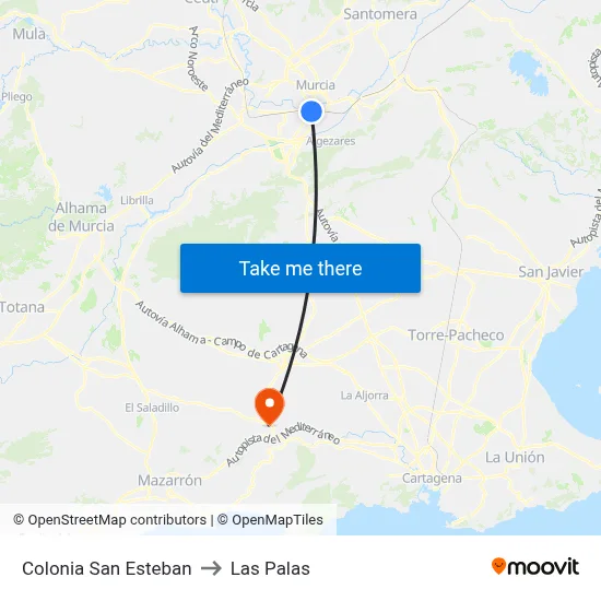 Colonia San Esteban to Las Palas map