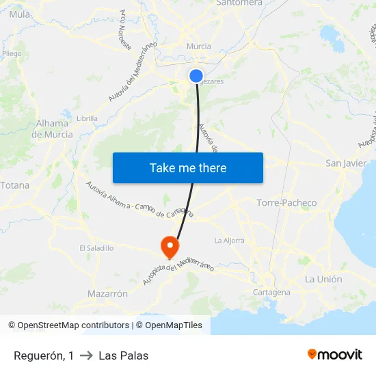 Reguerón, 1 to Las Palas map