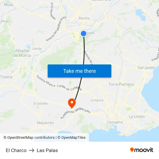 El Charco to Las Palas map