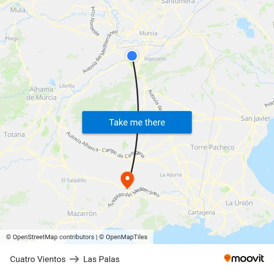 Cuatro Vientos to Las Palas map