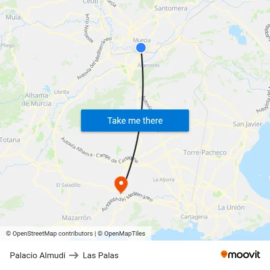 Palacio Almudí to Las Palas map