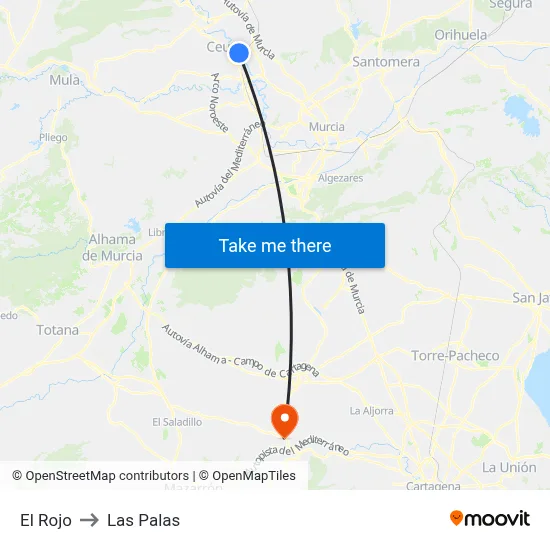 El Rojo to Las Palas map