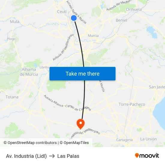 Av. Industria (Lidl) to Las Palas map