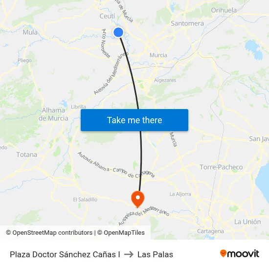 Plaza Doctor Sánchez Cañas I to Las Palas map
