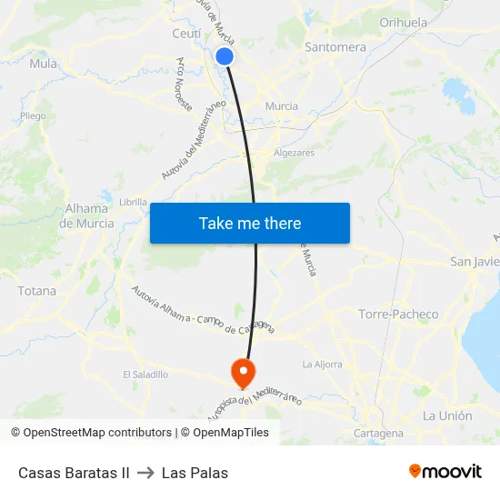Casas Baratas II to Las Palas map