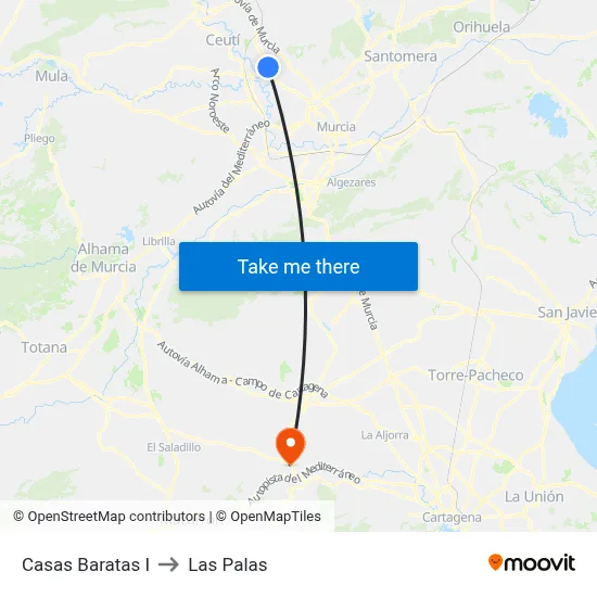 Casas Baratas I to Las Palas map