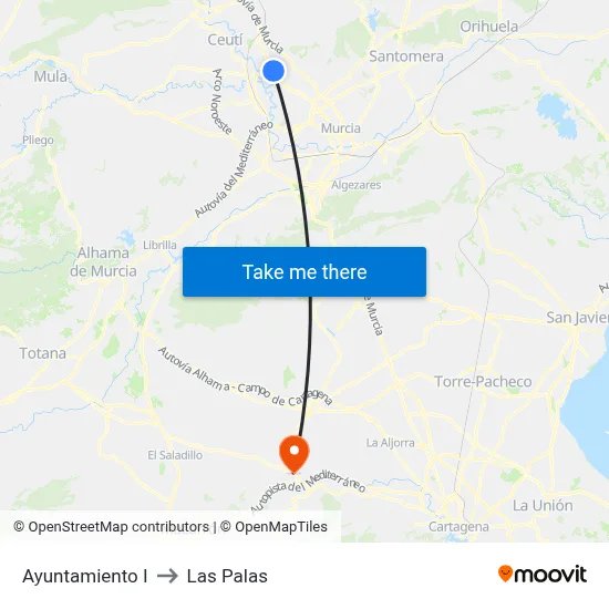 Ayuntamiento I to Las Palas map