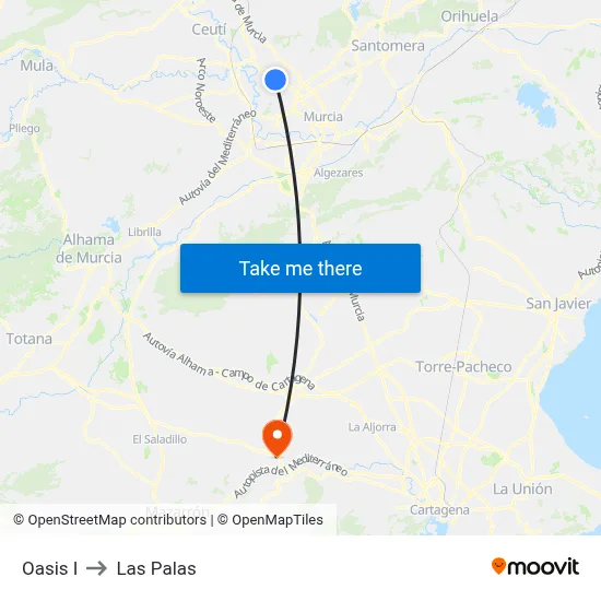 Oasis I to Las Palas map