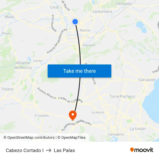 Cabezo Cortado I to Las Palas map