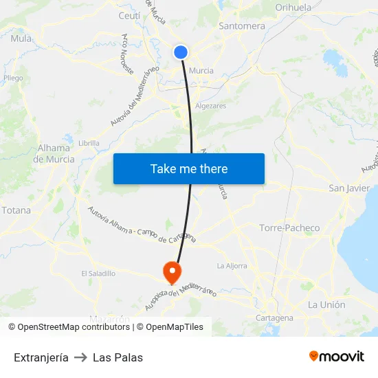 Extranjería to Las Palas map
