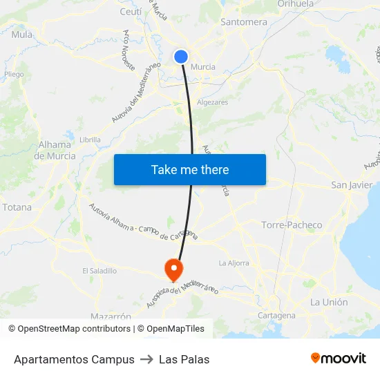 Apartamentos Campus to Las Palas map
