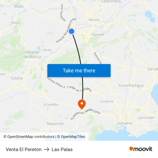 Venta El Peretón to Las Palas map