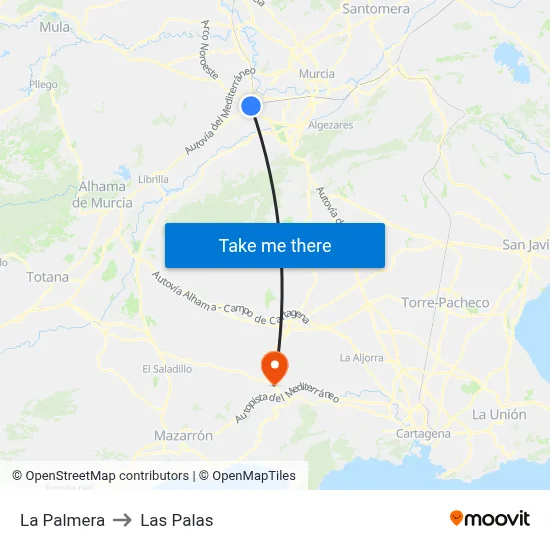 La Palmera to Las Palas map