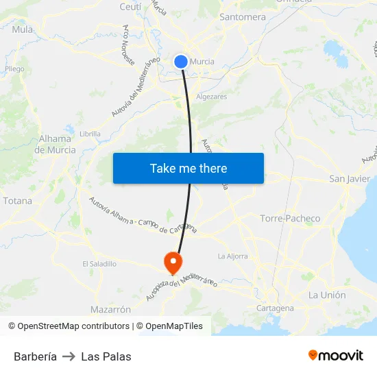 Barbería to Las Palas map