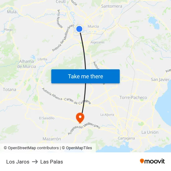 Los Jaros to Las Palas map