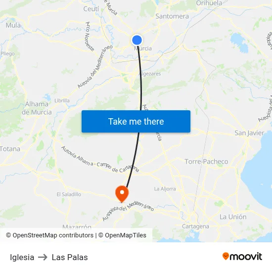 Iglesia to Las Palas map