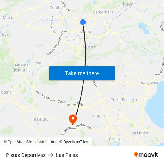 Pistas Deportivas to Las Palas map