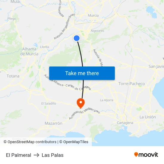 El Palmeral to Las Palas map