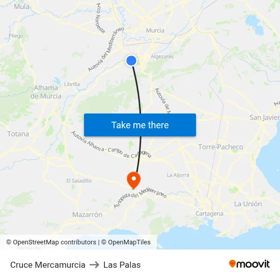 Cruce Mercamurcia to Las Palas map