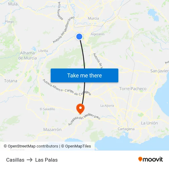 Casillas to Las Palas map