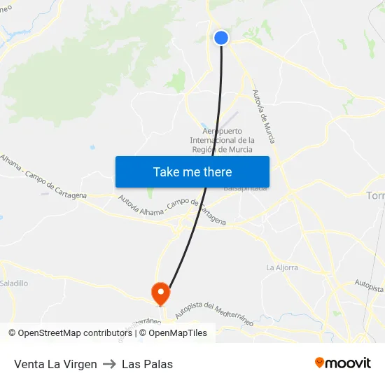 Venta La Virgen to Las Palas map