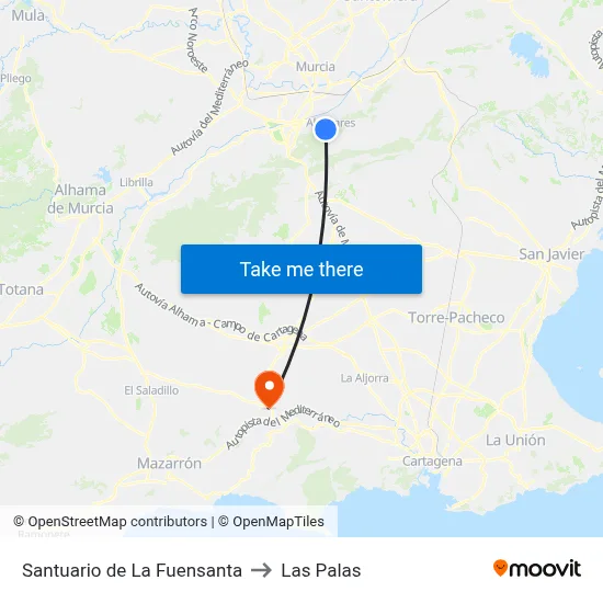 Santuario de La Fuensanta to Las Palas map