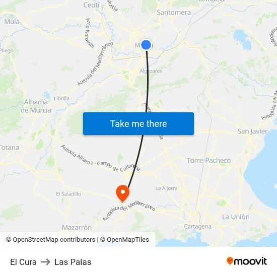 El Cura to Las Palas map