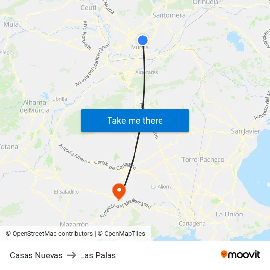 Casas Nuevas to Las Palas map