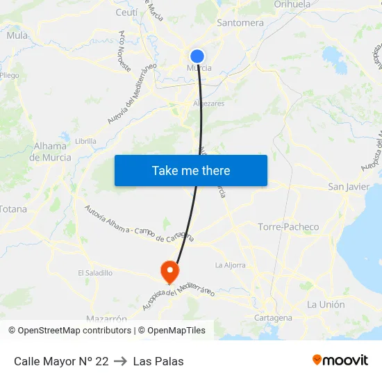 Calle Mayor Nº 22 to Las Palas map