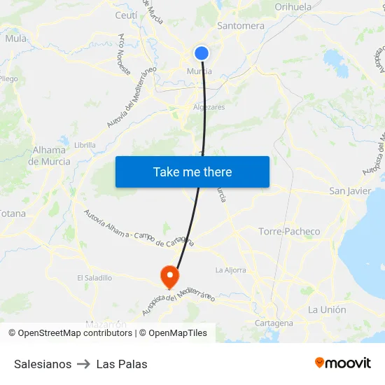 Salesianos to Las Palas map