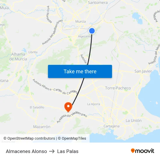 Almacenes Alonso to Las Palas map