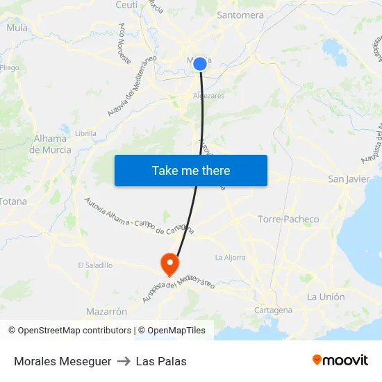 Morales Meseguer to Las Palas map