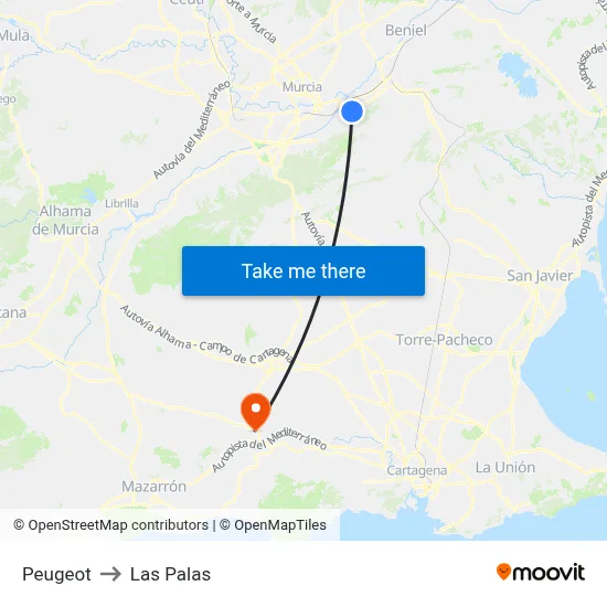 Peugeot to Las Palas map