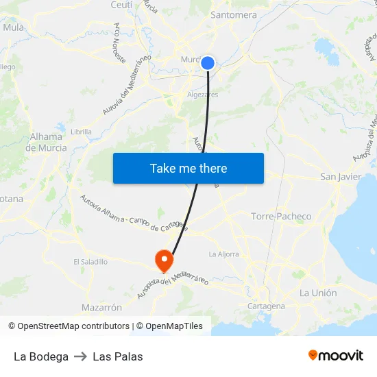 La Bodega to Las Palas map