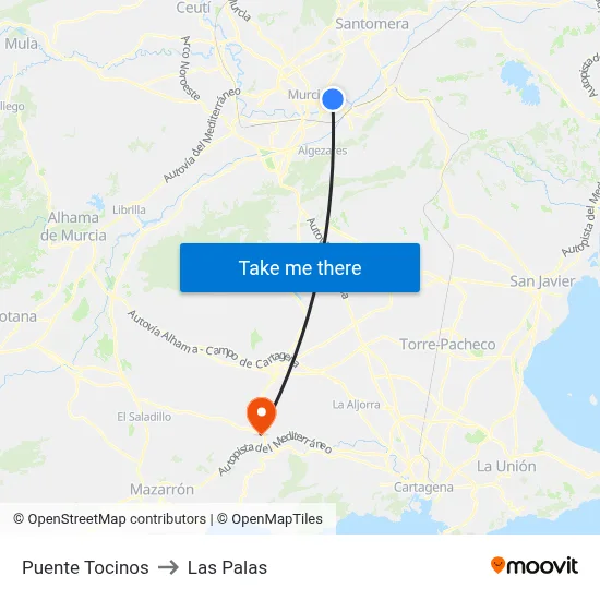 Puente Tocinos to Las Palas map