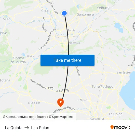 La Quinta to Las Palas map