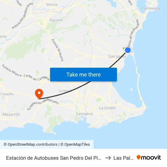 Estación de Autobuses San Pedro Del Pinatar to Las Palas map