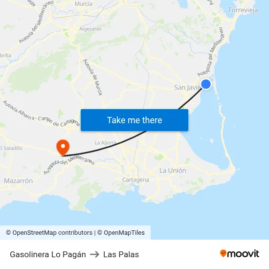 Gasolinera Lo Pagán to Las Palas map