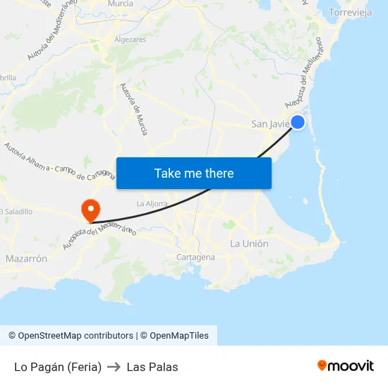 Lo Pagán (Feria) to Las Palas map