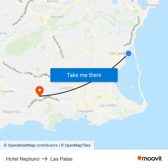 Hotel Neptuno to Las Palas map