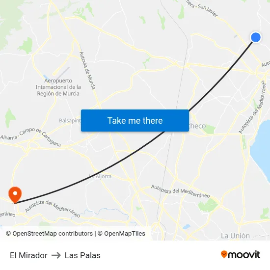 El Mirador to Las Palas map